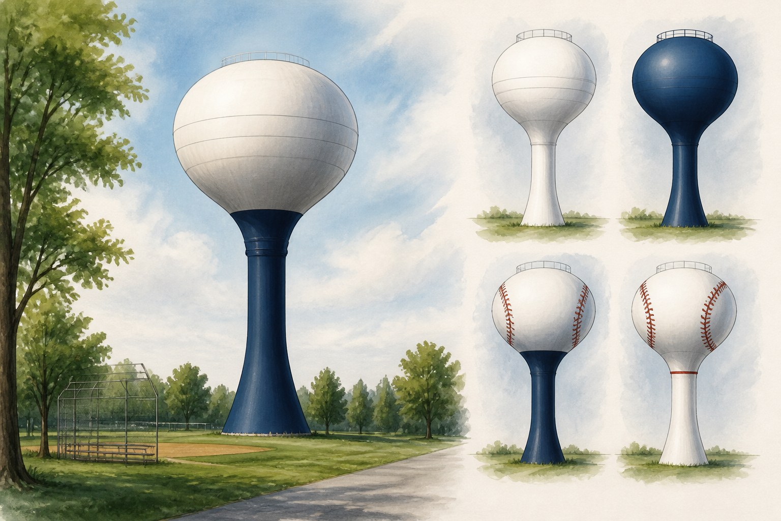 Dayton water tower designs include baseball motif, city logos